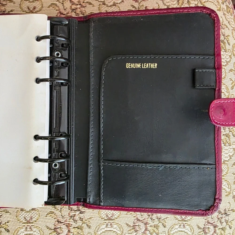 Vintage 1990s Tooled Leather Cat Planner Burgundy 6 Ring Organizer I Love Cats